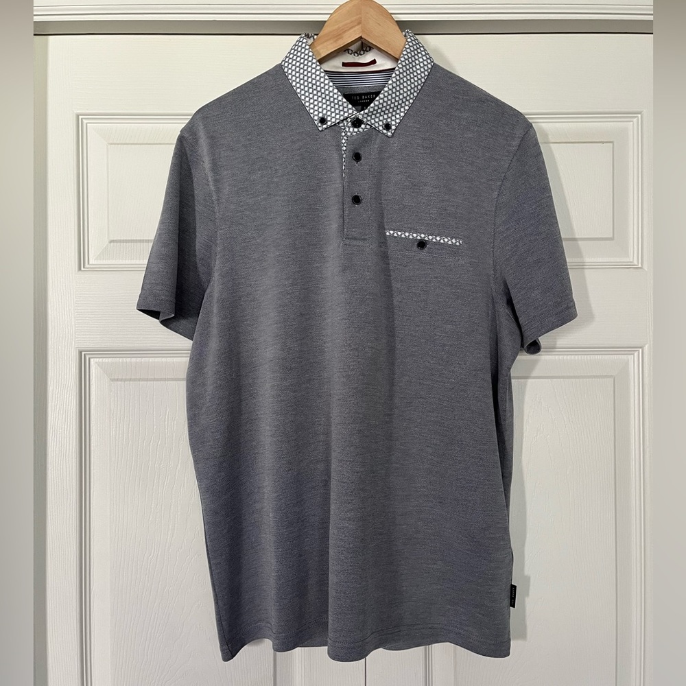 {Ted Baker London} Short Sleeve Polo Shirt in Heathered Grey - Men's 5 (XL)